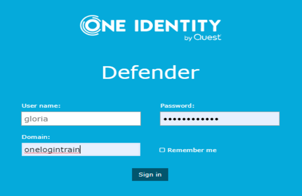 Defender login screen